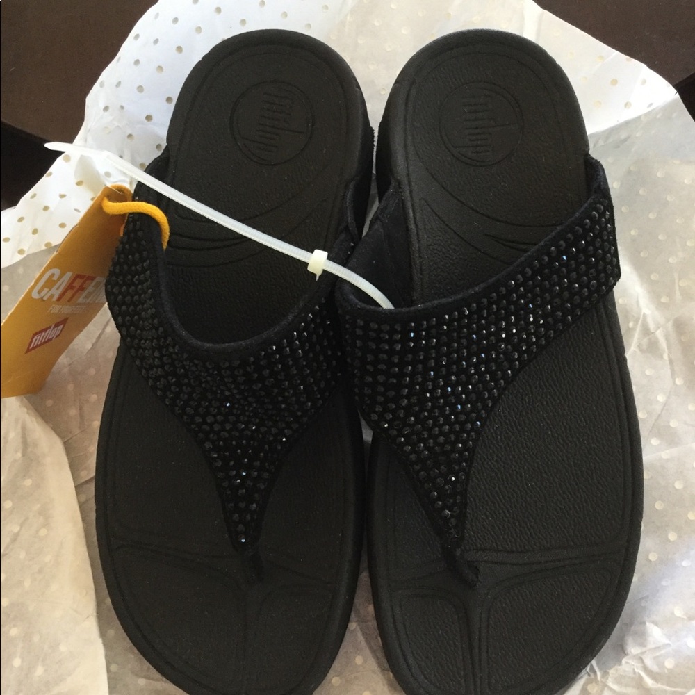 NEW FitFlop Sz6 ROKKIT CRYSTAL SANDAL LEATHER BLK